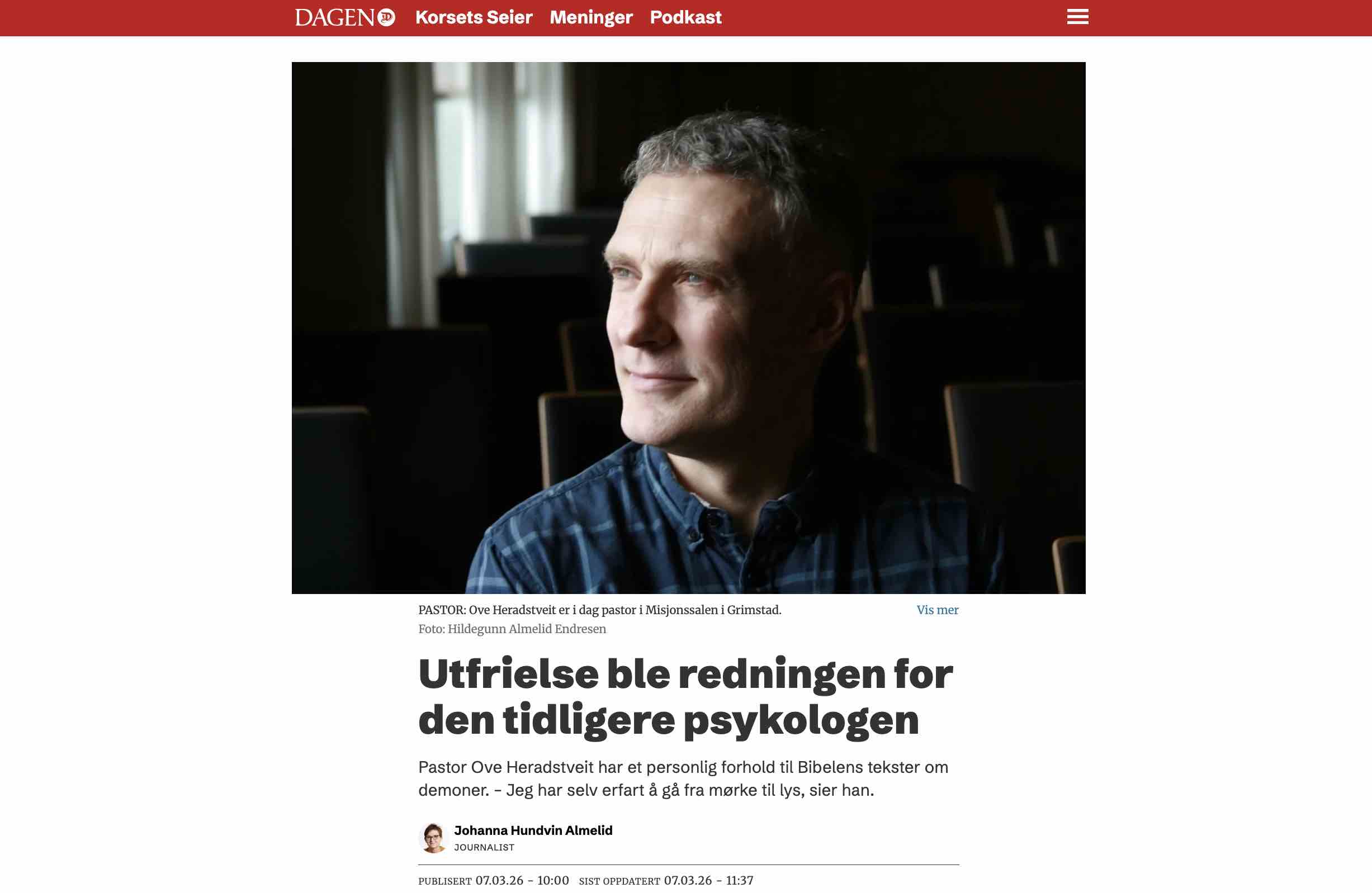 Intervju med Dagen: - Utfrielse ble redningen