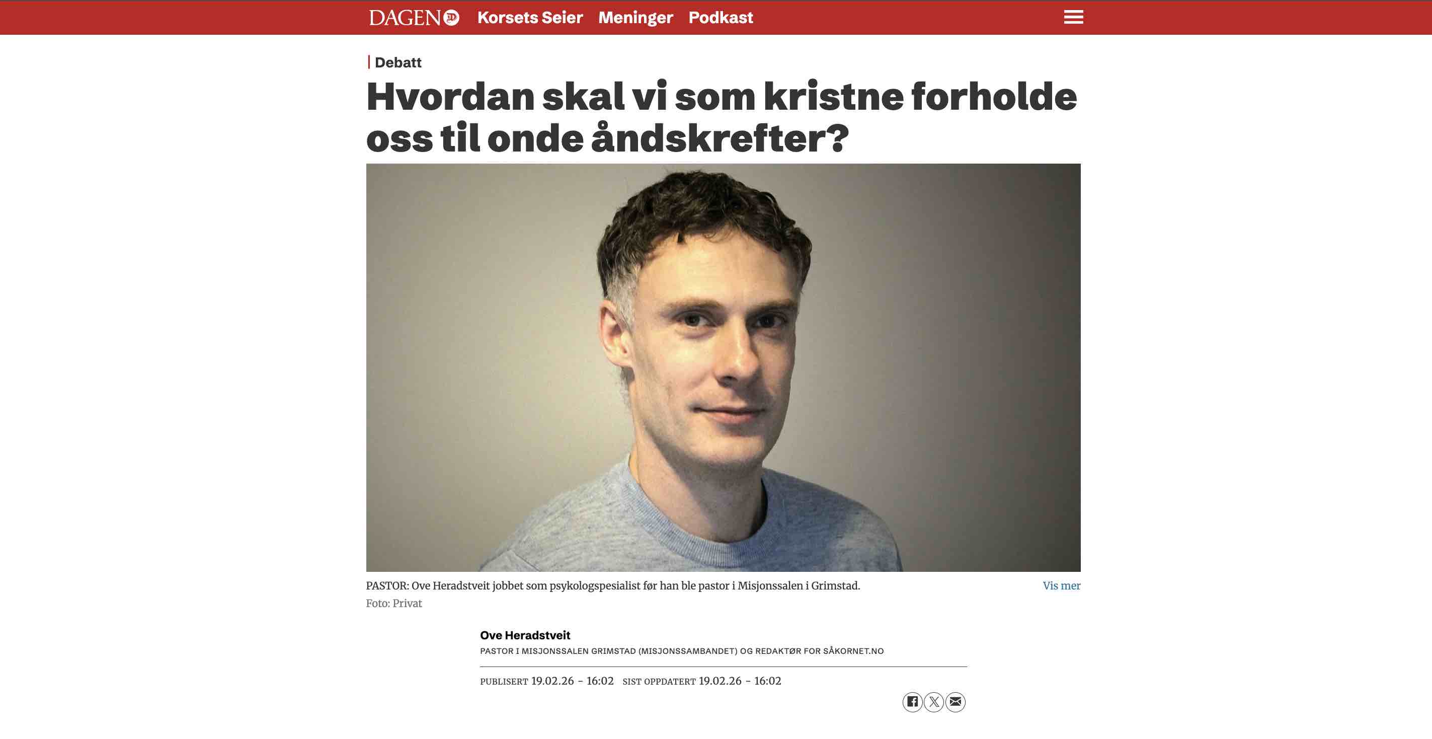 Innlegg i Dagen.no - Hvordan skal vi som kristne forholde oss til onde åndskrefter